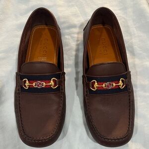 Gucci Men's Leather Loafers with Red and Blue Detail